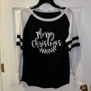 Merry Christmas Black and White Long Sleeve Tee